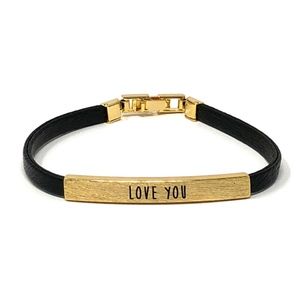 Love You Bar Leather Bracelet (Gold / Black)